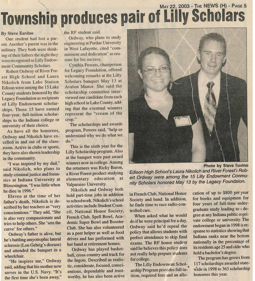 Township Produces Pair of Lilly Scholars